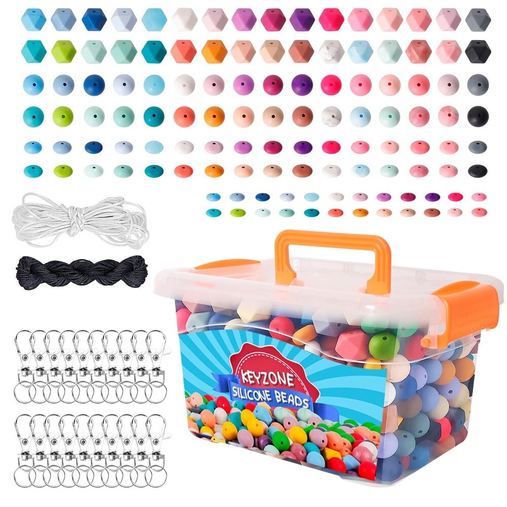 8266 712PCS 15mm Silicone Beads for Keychain Making, Multiple Styles